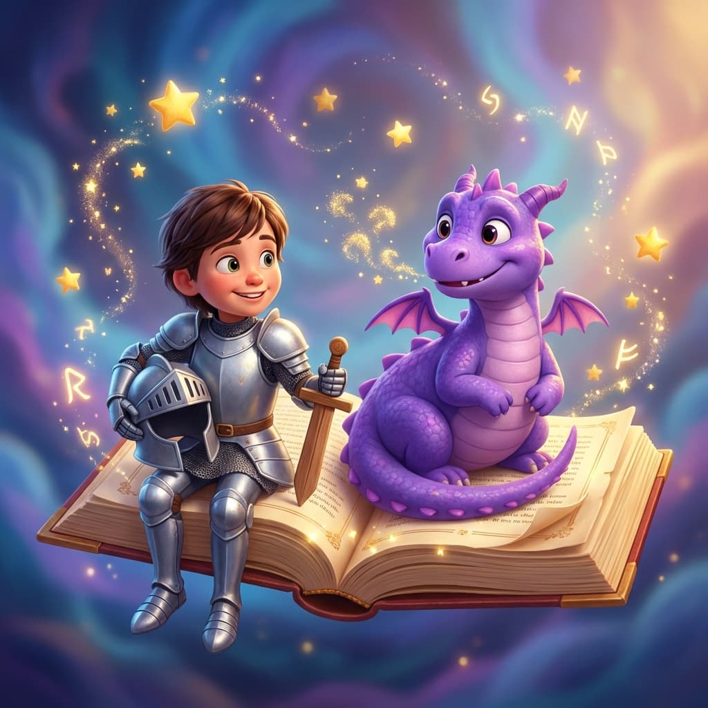 Magical kid knight and baby dragon adventure